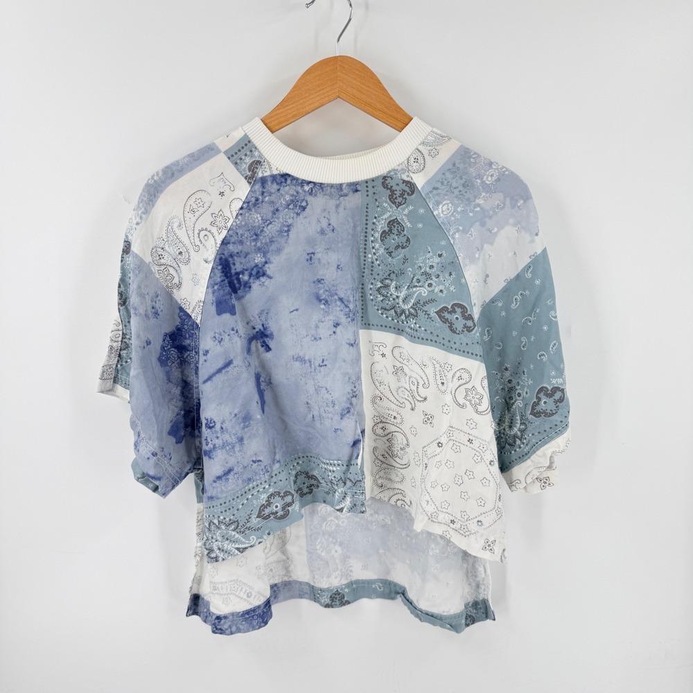 Urban Outfitters Patchwork Paisley Crop Top Blue‎ Small Boho Bandana Tie Dye